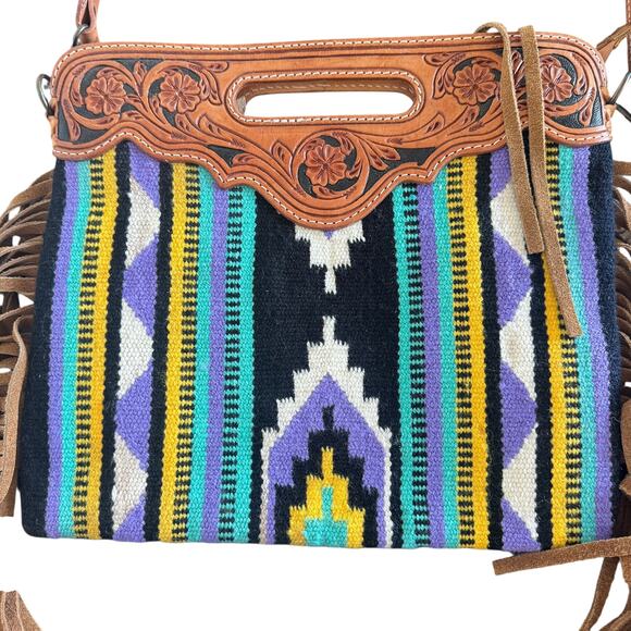 NEW American Darling The Santa Fe Saddle Blanket Fringe Bag - Picture 6 of 13